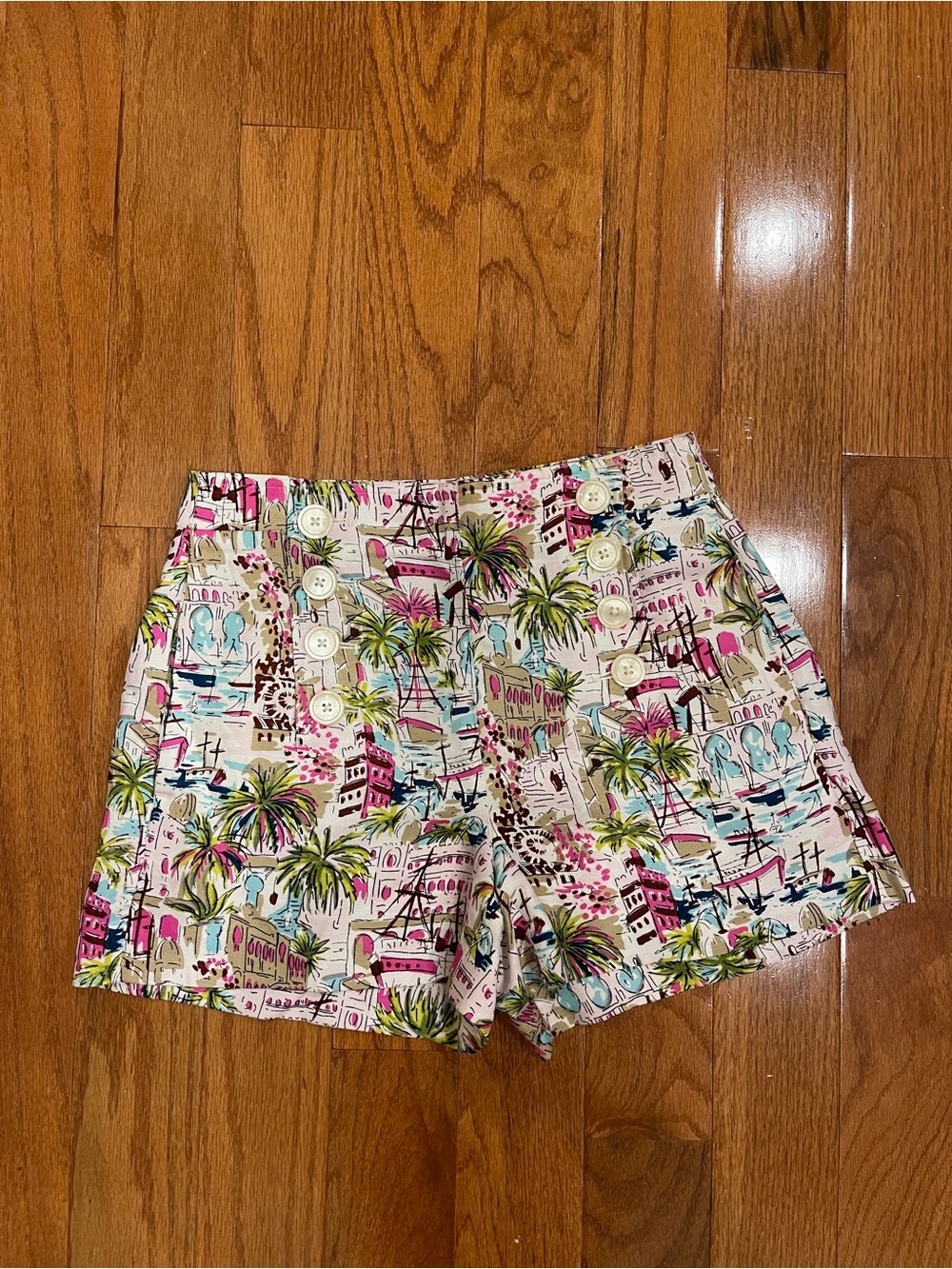 J. Crew Harbor Print Sailor Palm Tree Water Sail Boat Chino Shorts Size 2